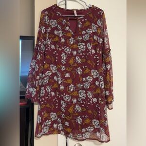 XHILIRATION Boho Chic Floral Loose Shapeless Flowy Dress Long Sleeves SMALL